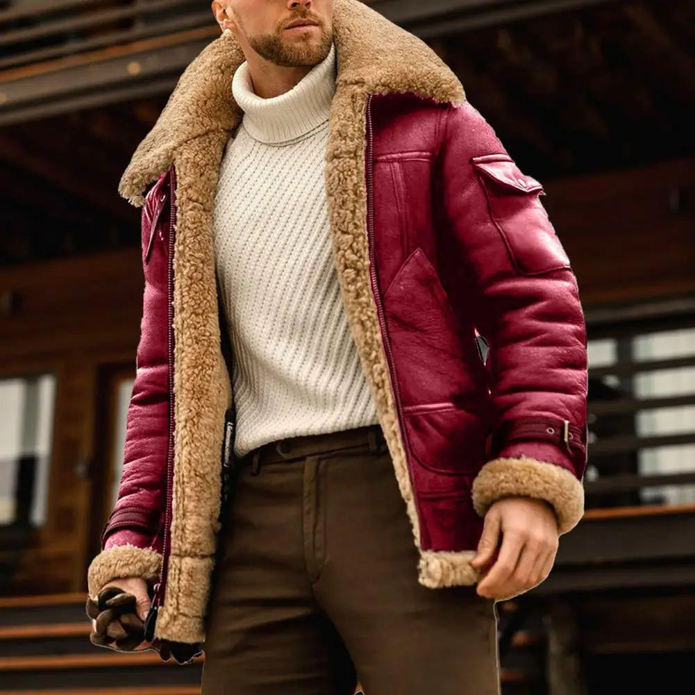 Veste Homme Vintage en Faux Cuir et Fourrure – Élégance et Chaleur Intemporelles
