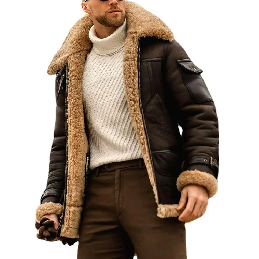 Veste Homme Vintage en Faux Cuir et Fourrure – Élégance et Chaleur Intemporelles