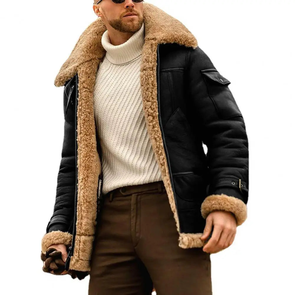 Veste Homme Vintage en Faux Cuir et Fourrure – Élégance et Chaleur Intemporelles