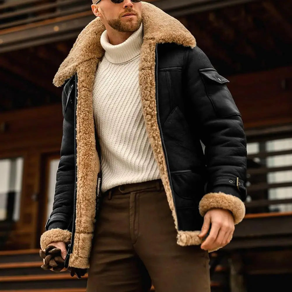 Veste Homme Vintage en Faux Cuir et Fourrure – Élégance et Chaleur Intemporelles