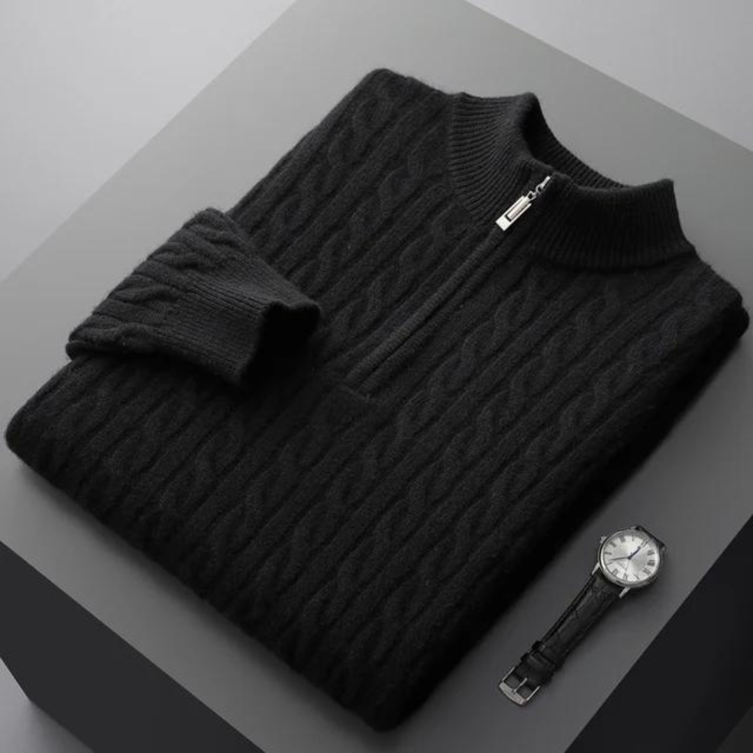 Demi-zip en Cachemire Tissé 100%