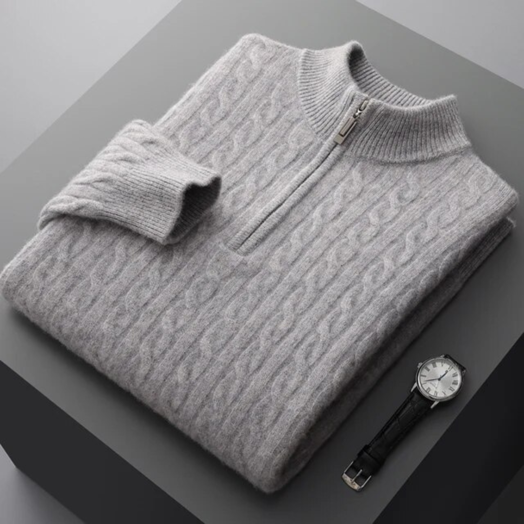 Demi-zip en Cachemire Tissé 100%