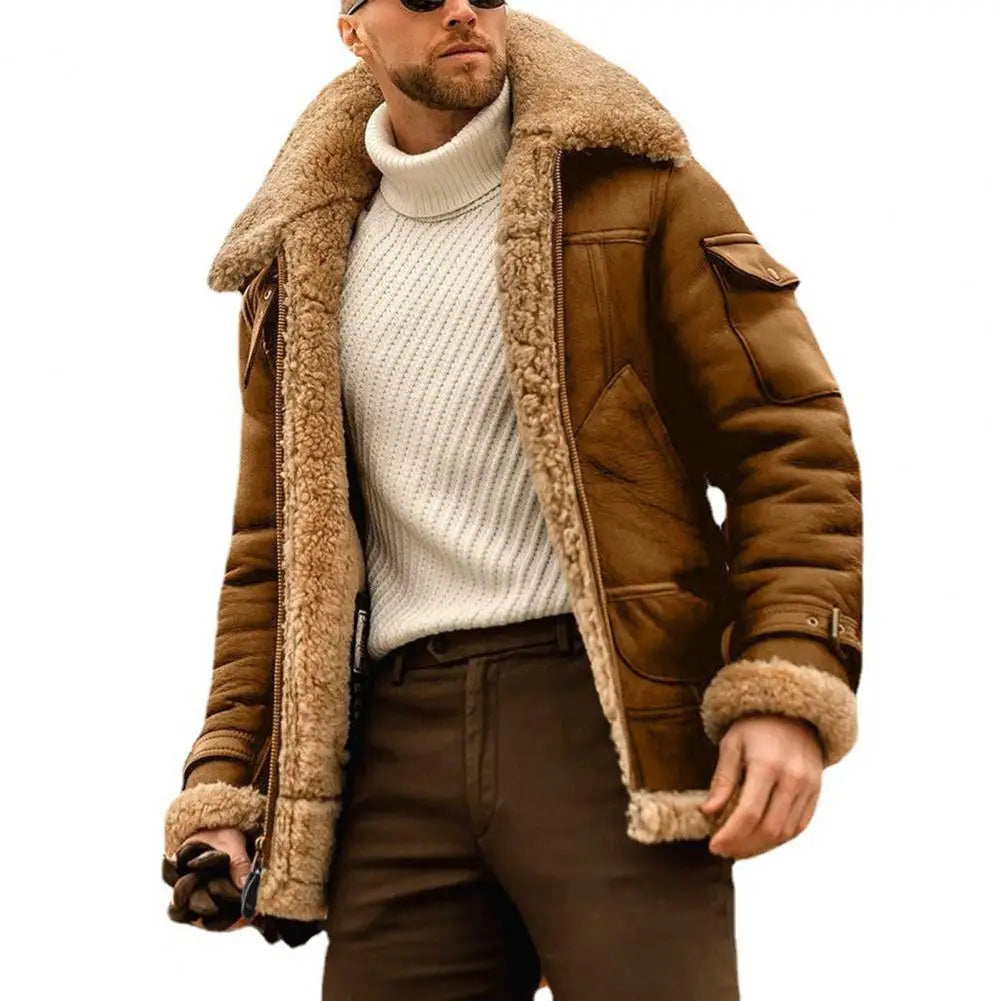 Veste Homme Vintage en Faux Cuir et Fourrure – Élégance et Chaleur Intemporelles