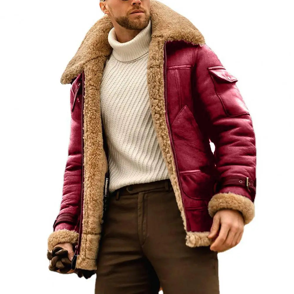 Veste Homme Vintage en Faux Cuir et Fourrure – Élégance et Chaleur Intemporelles