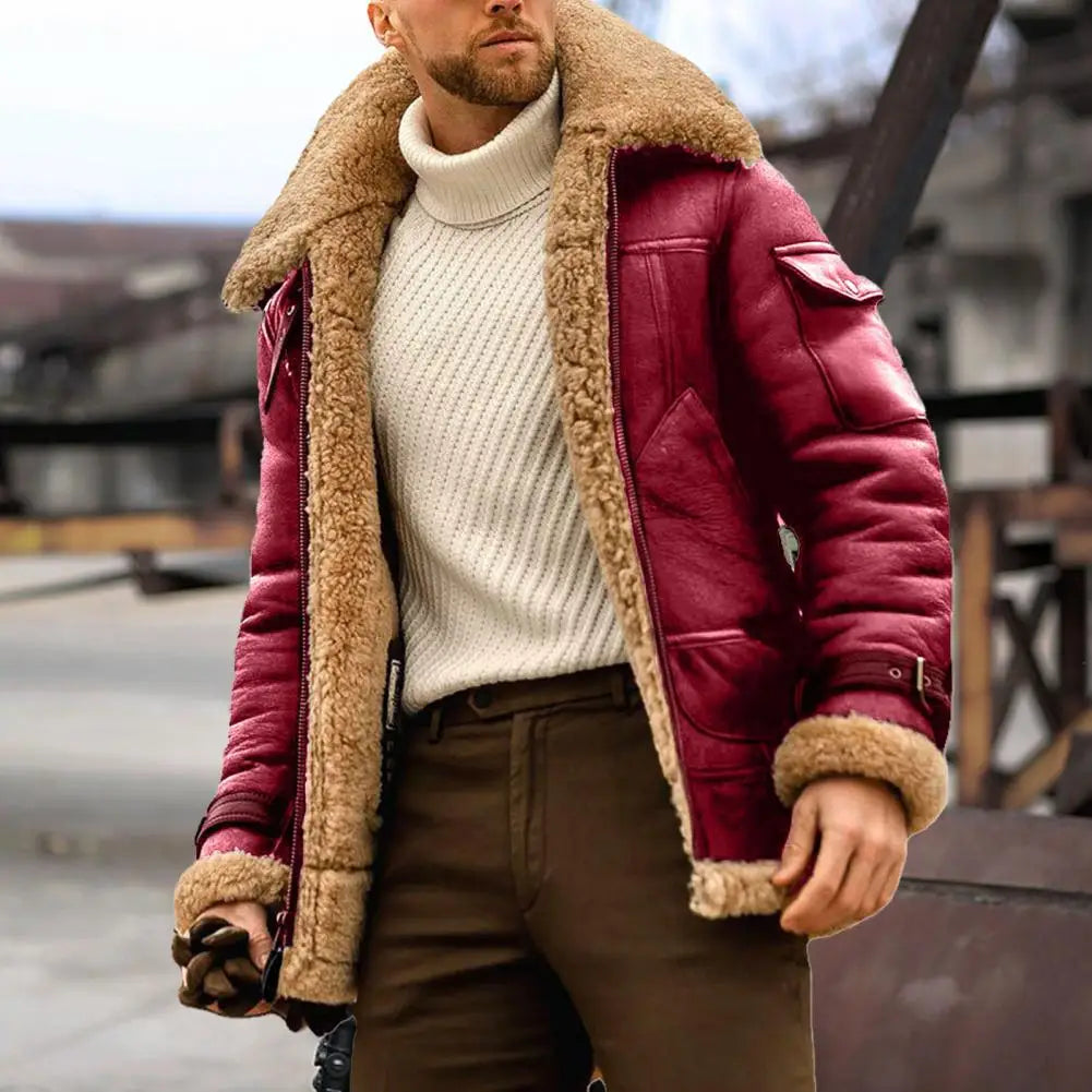Veste Homme Vintage en Faux Cuir et Fourrure – Élégance et Chaleur Intemporelles
