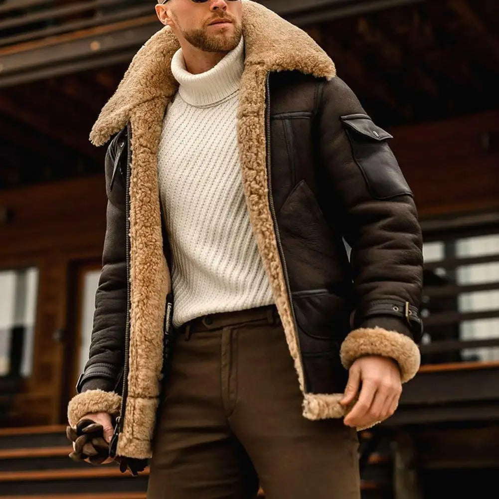 Veste Homme Vintage en Faux Cuir et Fourrure – Élégance et Chaleur Intemporelles
